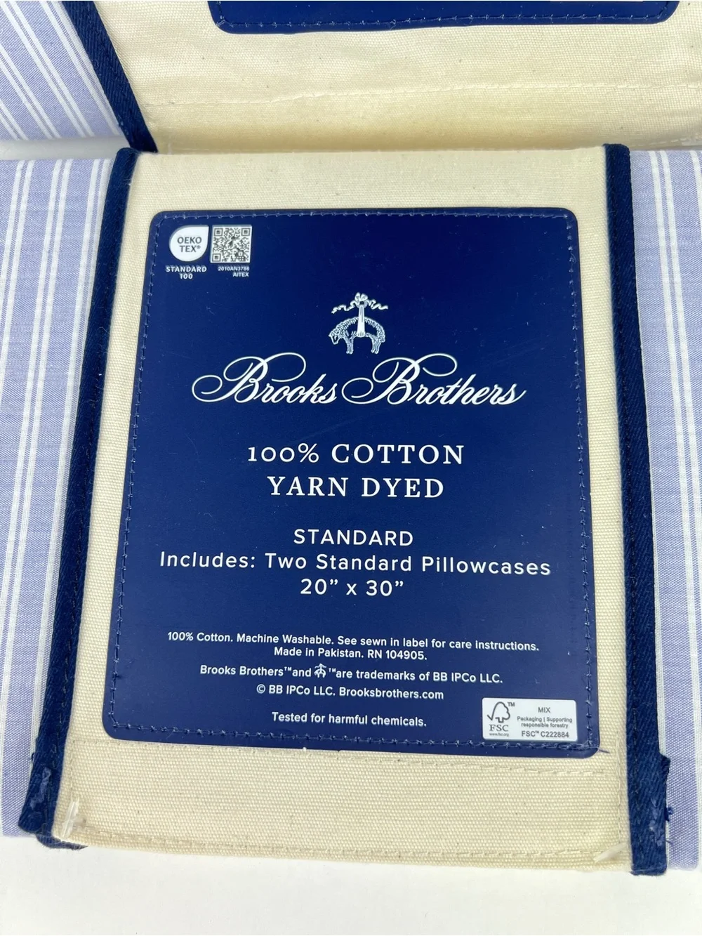 6 Pc Brooks Brothers Queen Sheet Set Blue White Stripe Cotton Yarn Dyed NEW